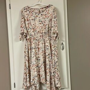 White with Multicolored Specks Midi Dress